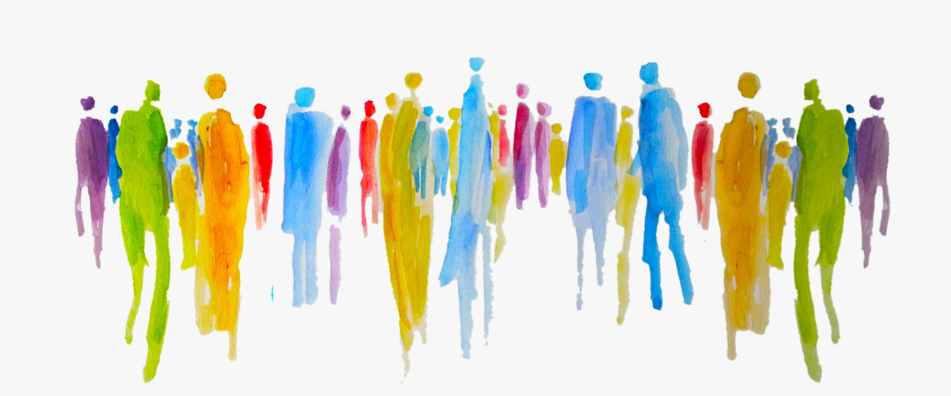 Abstrakte Aquarellzeichnung in vielen Farben von einer Gruppe Menschen